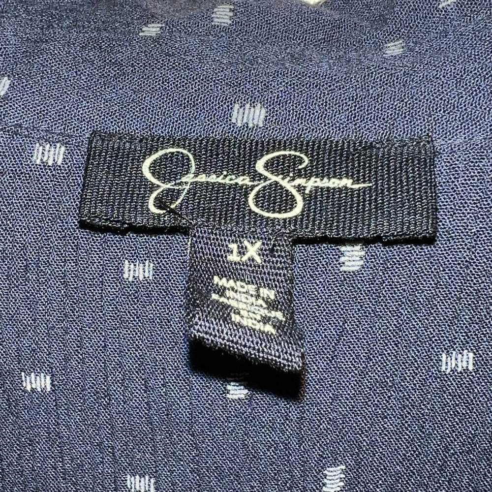 ⭐️Jessica Simpson Navy Polka Dot Button Up Tie Front Short Sleeve Top Size 1X - Picture 11 of 13